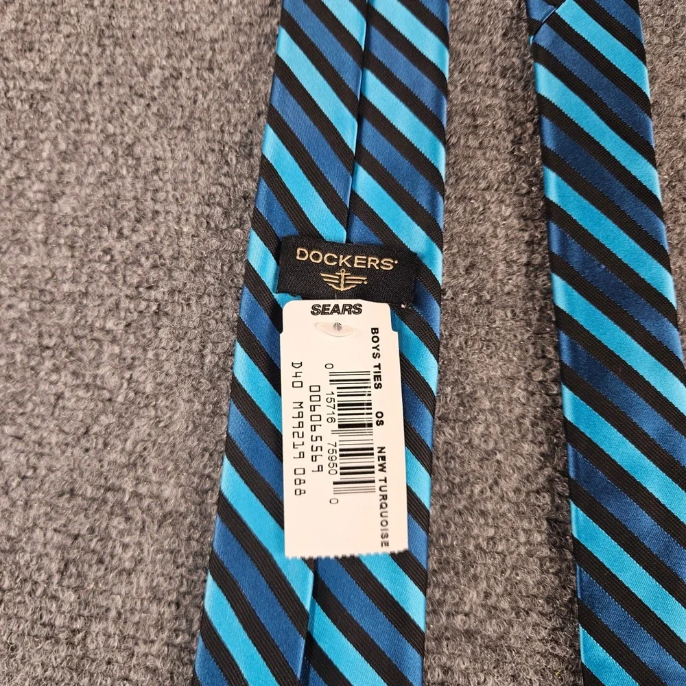 Dockers Boys Striped Necktie‎ Turquoise Blue Black Polyester New with Tags